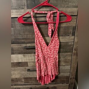 Red Floral Halter Tank Top